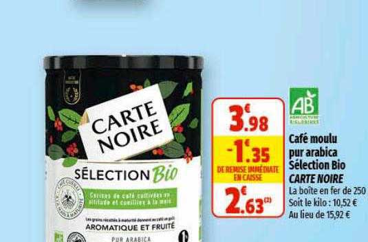 CARTE NOIRE Café Moulu Pur Arabica Bio Délicat Et Aromatique 250g Pas