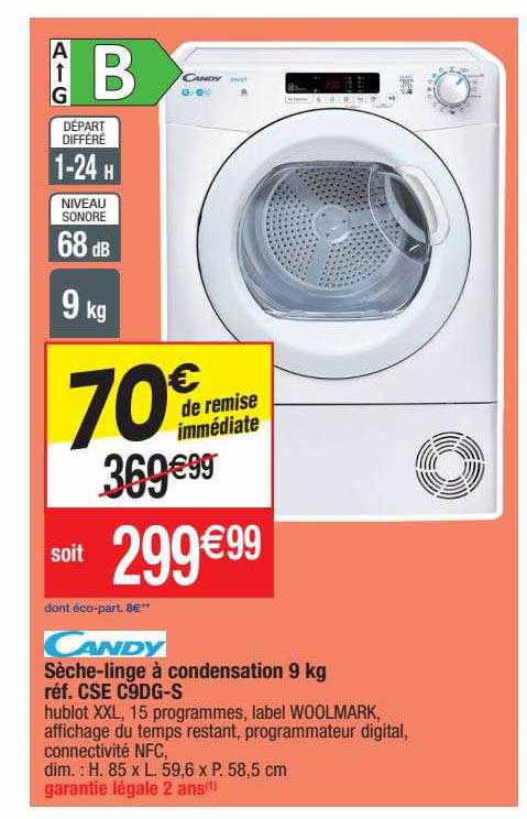 Promo Sèche-linge à Condensation 9 Kg Candy chez Migros France ...