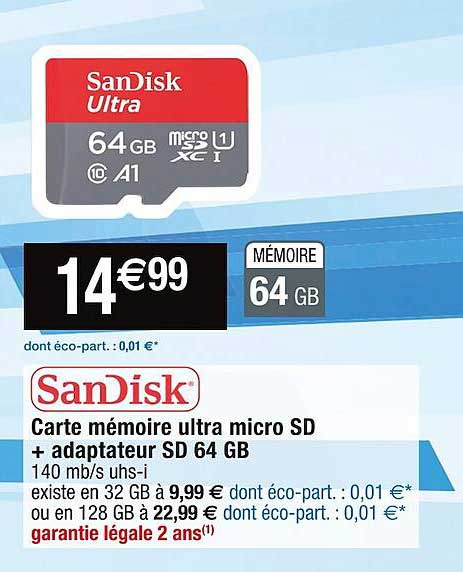 Carte mémoire micro SD 64Go + Adaptateur imation - Tunisie