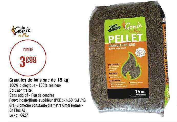 Offre Granulés De Bois Sac De 15 Kg Le Génie Du Feu chez Geant Casino