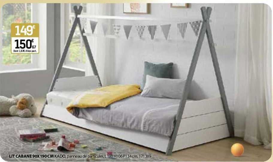 Promo Lit Cabane 90 X 190 Cm Kado chez BUT - iCatalogue.fr