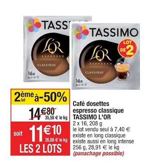 Dosette TASSIMO Café L'OR Espresso Classique X16
