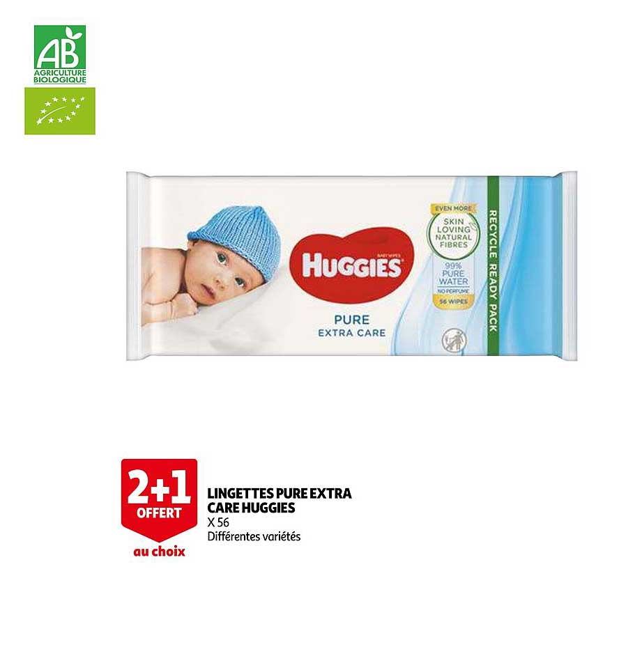 Huggies Pure Extra Care Lingettes Bébé Sans Parfum X4 Paquets (3x56) - 99% Eau Pure, Hypoallergéniques, Ultra-Douces Dès La Naissance