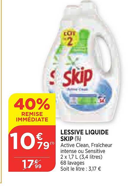 Maximarché Lessive Liquid Skip 40% Remise Immédiate