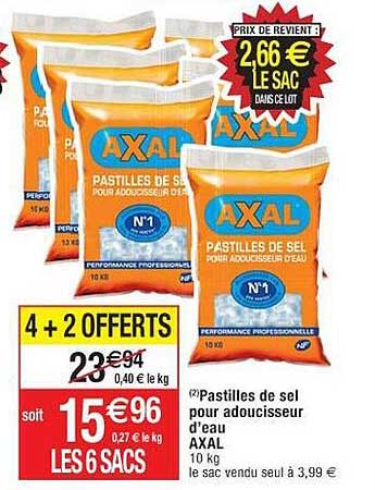 Promo Sel Adoucisseur D'eau Axal 25 Kg + Sel Adoucisseur D'eau Axal 10 Kg  chez Carrefour Market