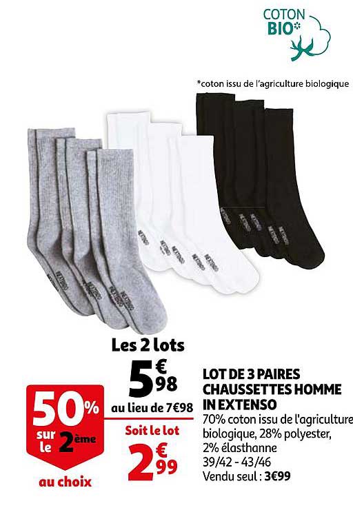 Socquettes homme gris T43/46 WILSON : le lot de 6 paires de socquettes à  Prix Carrefour
