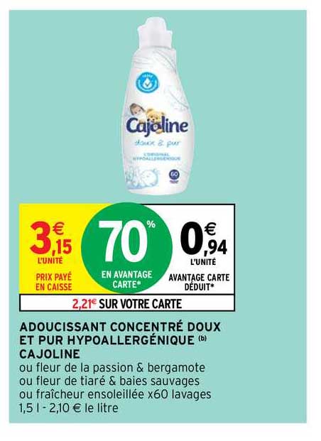 Cajoline - 240 Lavages - Adoucissant CAJOLINE Doux & Pur L
