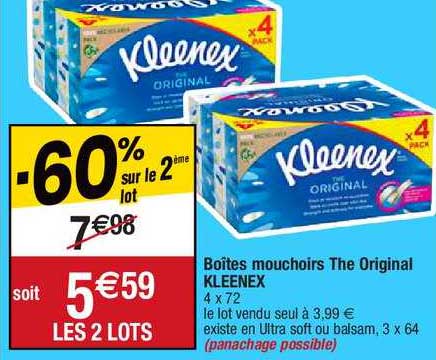 Kleenex Original - Mouchoirs Triple Épaisseur - Lot De 2 Boîtes De 88 Mouchoirs