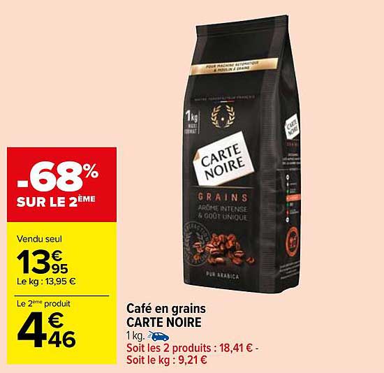 Promo Café En Grains Carte Noire chez Carrefour Market 
