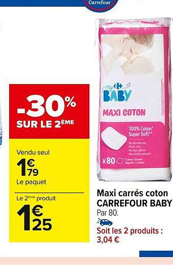 Maxi coton CARREFOUR BABY : le paquet de 80 à Prix Carrefour