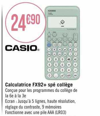 Promo Casio calculatrice fx92 special college chez Casino Supermarchés