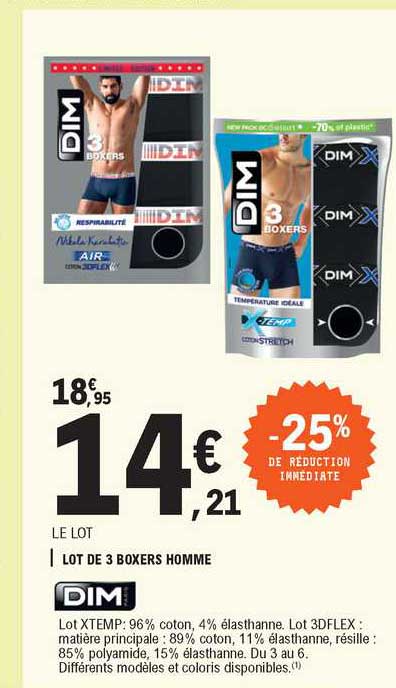 Dim Boxer Homme Coton Stretch Lot De 3 - Confort Quotidien Sans Étiquette