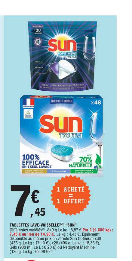 Offre Tablettes Lave-vaisselle Sun 1 Acheté = 1 Offert chez E Leclerc