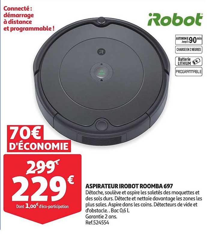 Promo Aspirateur Irobot Roomba 697 chez Auchan 