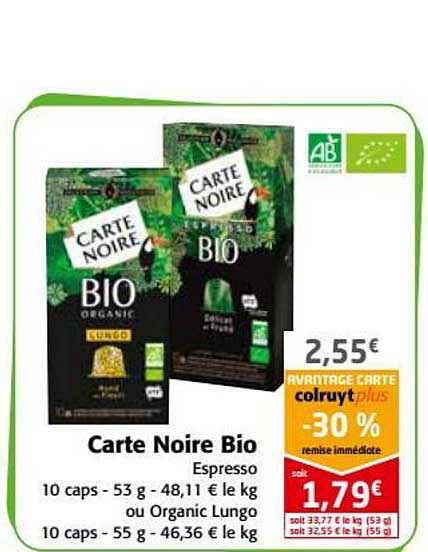 Offre Carte Noire Bio Chez Colruyt