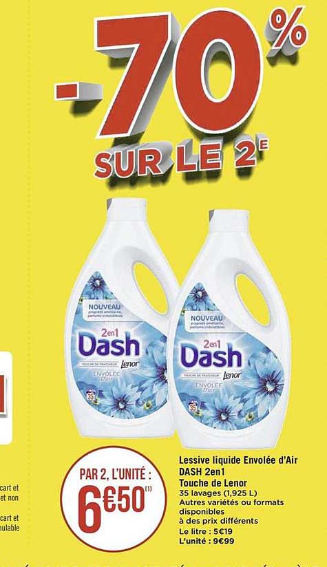 Dash 2en1 Lessive Liquide, 70 Lavages, Envolée D…