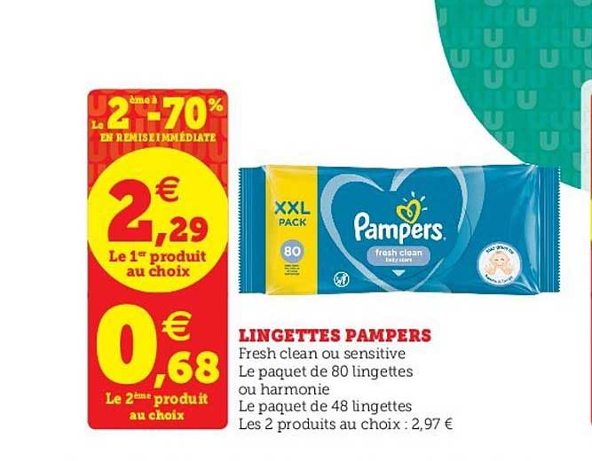 Promo Lingettes Pampers Le 2ème 70 En Remise Immédiate chez U Express