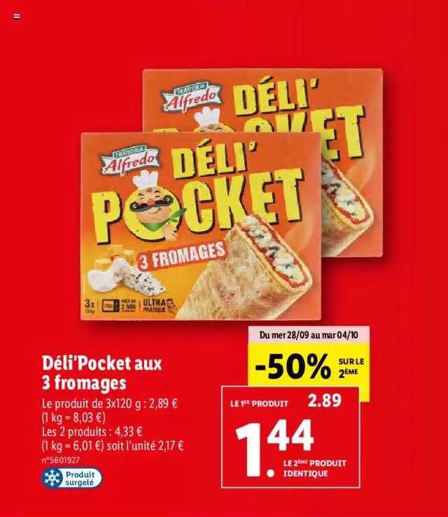 Promo Déli'pocket Aux 3 Fromages Alfredo chez Lidl iCatalogue.fr