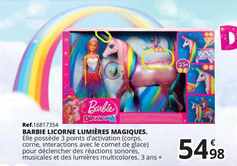 Promo Barbie Et Sa Licorne Lumière Magique chez E.Leclerc