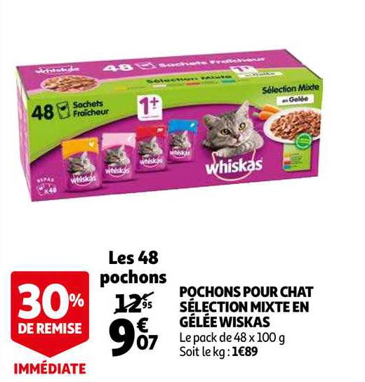 Offre Pochons Pour Chat Selection Mixte En Gelee Whiskas 30 Remise Immediate Chez Auchan Direct