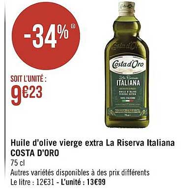 Promo Huile D olive Vierge Extra La Riserva Italiana Costa D oro Chez 