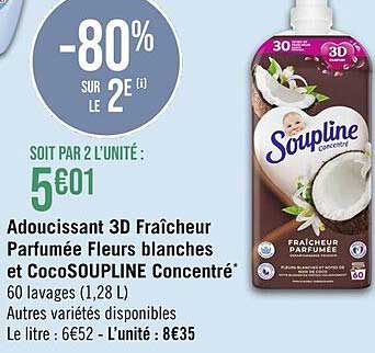 Promo Adoucissant 3d Fraîcheur Parfumée Fleurs Blanches Et Coco