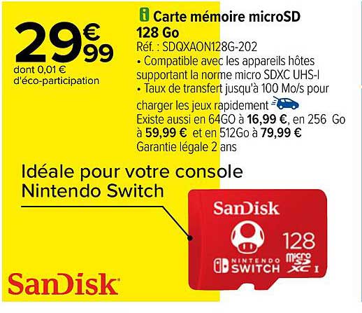 SanDisk Carte Micro SD Express 128 Go 480 Mo/s | | Cartes mémoire