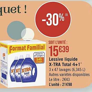 Lessive liquide concentrée XTRA TOTAL 2,835L 63 lavages - Super U