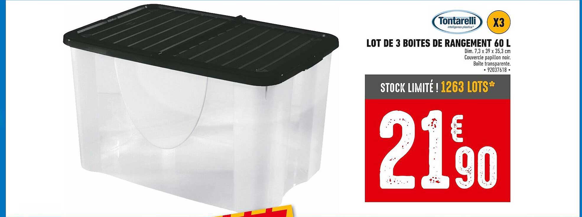 Promo Lot De 3 Boîtes De Rangement 60 L Tontarelli chez Brico Cash