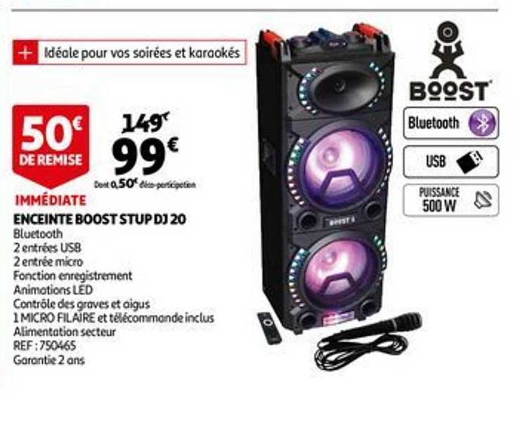 BOOST Enceinte Active DJ Bluetooth - Noir - STUPDJ20 pas cher 