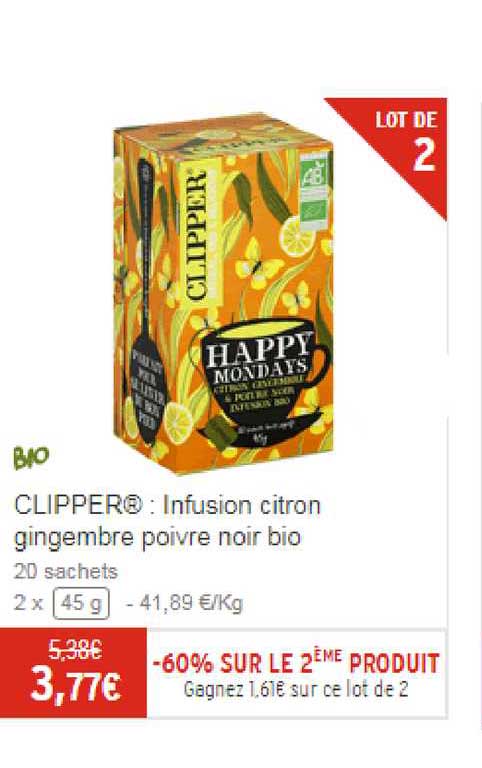CLIPPER® : Infusion de citron gingembre poivre noir bio - chronodrive