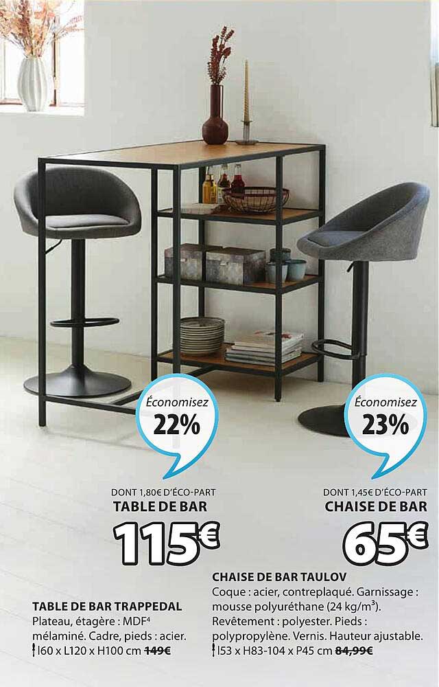 Promo Table De Bar Trappedal, Chaise De Bar Taulov chez JYSK
