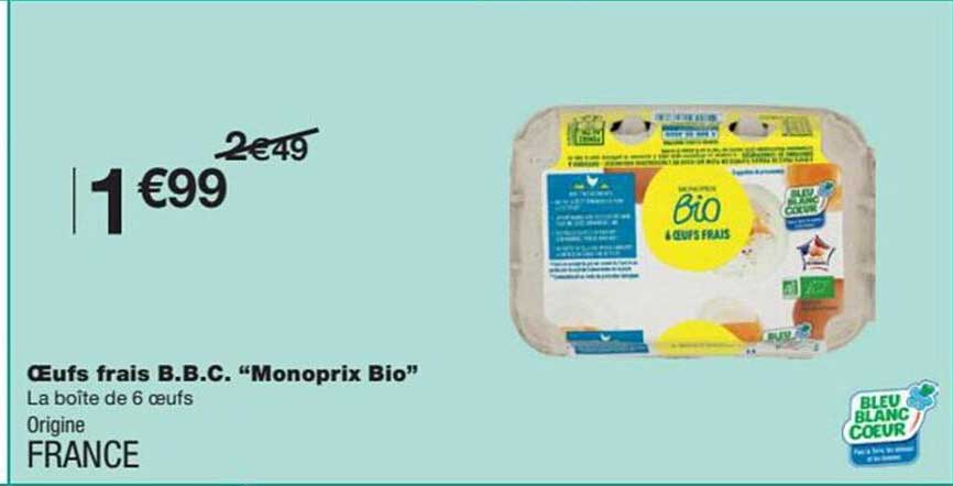 Promo œufs Frais B.b.c. "monoprix Bio" Chez Monoprix