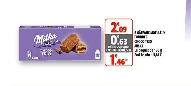 Offre 6 Gateaux Moelleux Fourrees Choco Trio Milka Chez Coccinelle Supermarche
