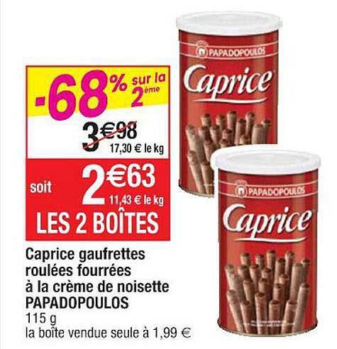 Promo GAUFRETTES CAPRICE PAPADOPOULOS chez E.Leclerc