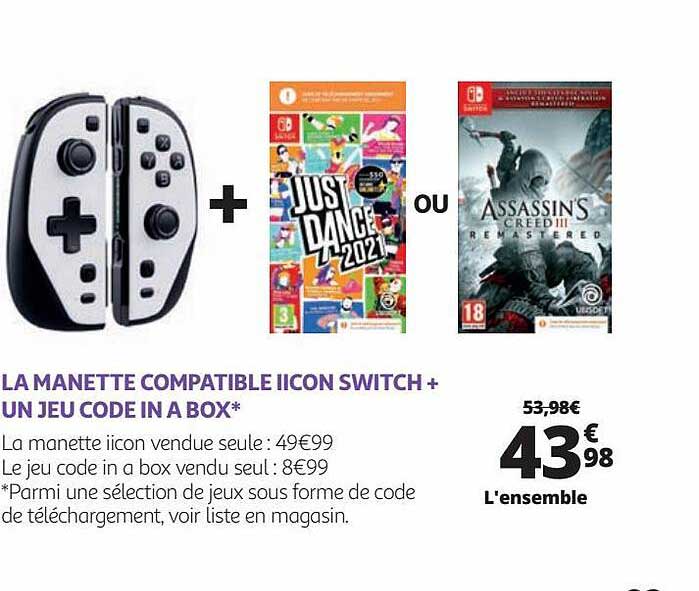 Promo La Manette Compatible Iicon Switch + Un Jeu Code In A Box chez ...