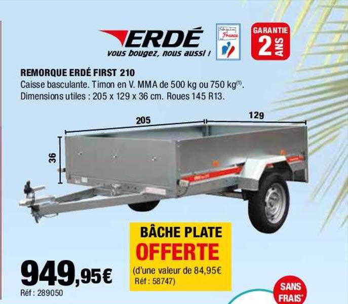 Bâche De Remorque Erde First 230 - 231x135x10 Cm - PVC 640g/m² étanche Et Anti-UV - Avec Oeillets Et Sandow - Fabrication Française