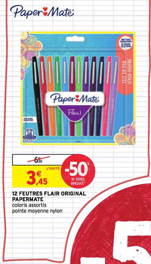 Papermate Flair Marker Set - 4 Bunte + 6 Schwarze Fasermaler - 0,7-0,8 Mm Spitze, Wasserbasierte Tinte