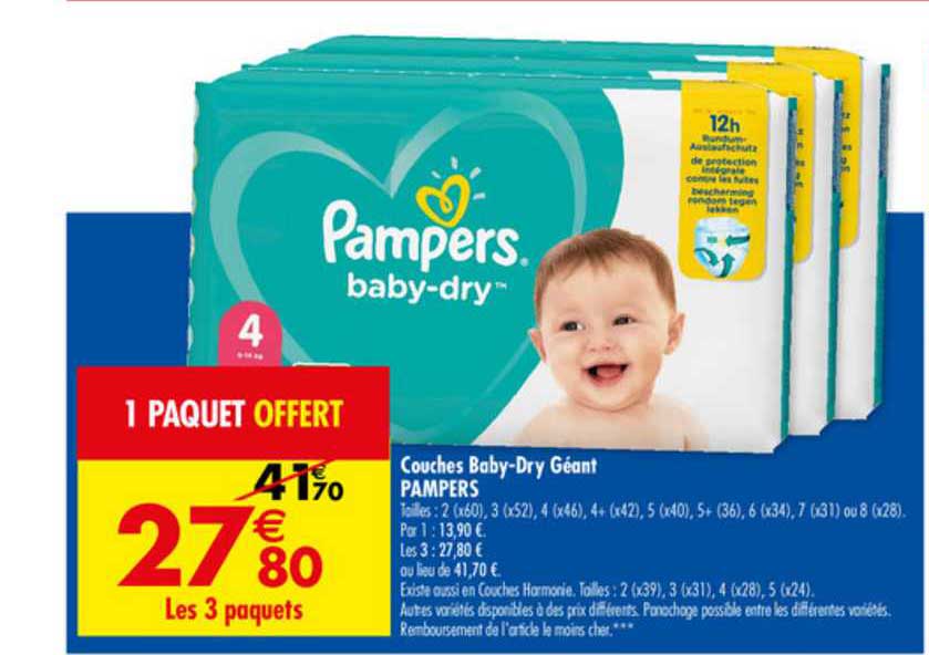 Promo Couches Baby Dry Géant Pampers chez Carrefour