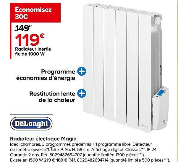 Promo Delonghi radiateur électrique magia chez Castorama, radiateur delonghi  