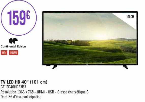 TV LED - CONTINENTAL EDISON - CELED40HD23B3 - FHD - 40 (101 cm)