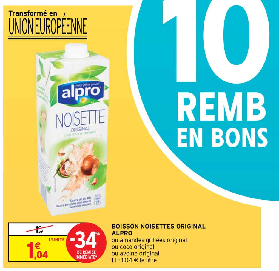 Offre Boisson Noisettes Original Alpro chez Intermarche