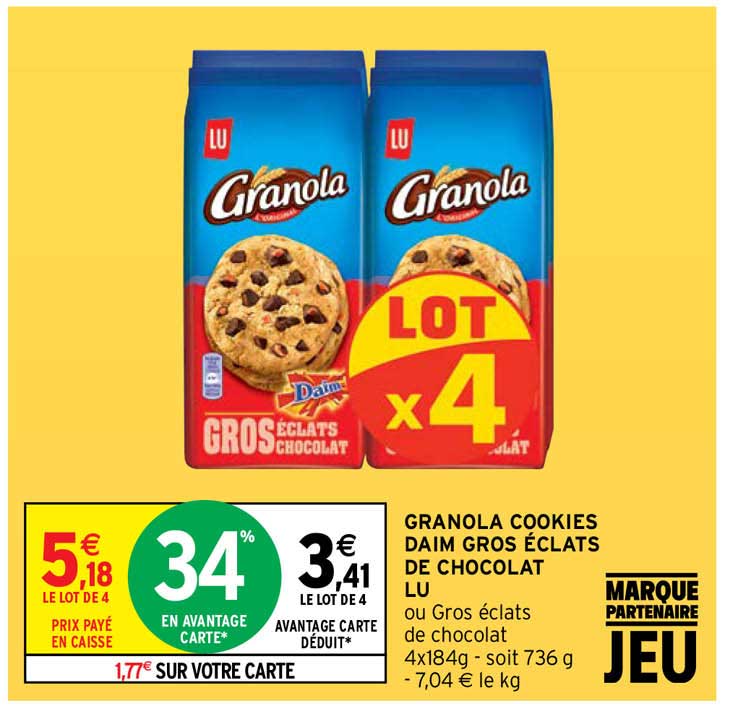 Promo Granola Cookies Daim Gros éclats De Chocolat Lu chez Intermarché ...