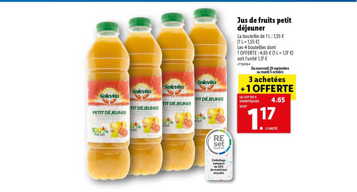 Offre Jus De Fruits Petit Déjeuner Solevita chez Lidl