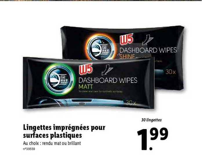 Offre Lingettes Impregnees Pour Surfaces Plastiques W5 Chez Lidl