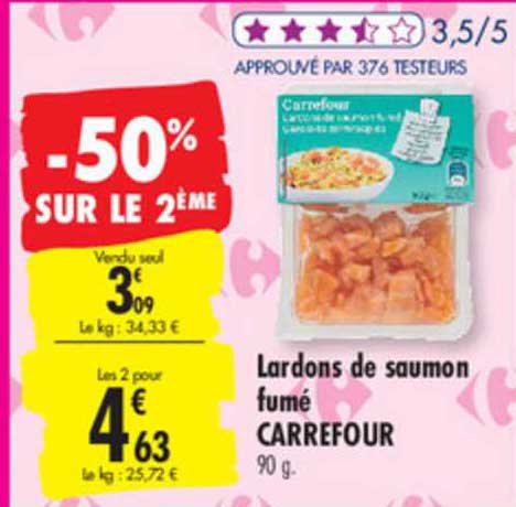 Offre Lardons De Saumon Fumé Carrefour -50% Sur Le 2ème chez Carrefour