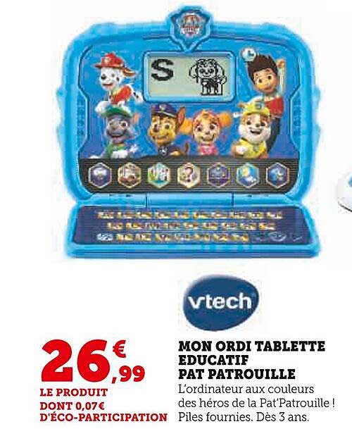 Tablette Alphabet éducative Pat' Patrouille De VTech - Pour Enfants, Apprentissage Des Lettres, Chiffres, Avec Les Personnages De La Pat' Patrouille
