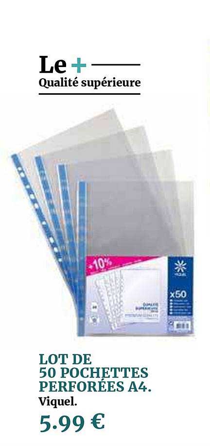 50 Pochettes Perforées A4 – 160 Microns, Transparentes, Demi-ouverture Latérale | Protection Documents