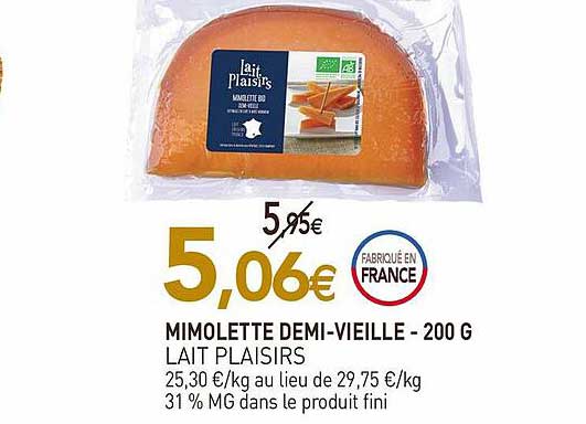 Offre Mimolette Demi Vieille 200 G Lait Plaisirs Chez Natureo 