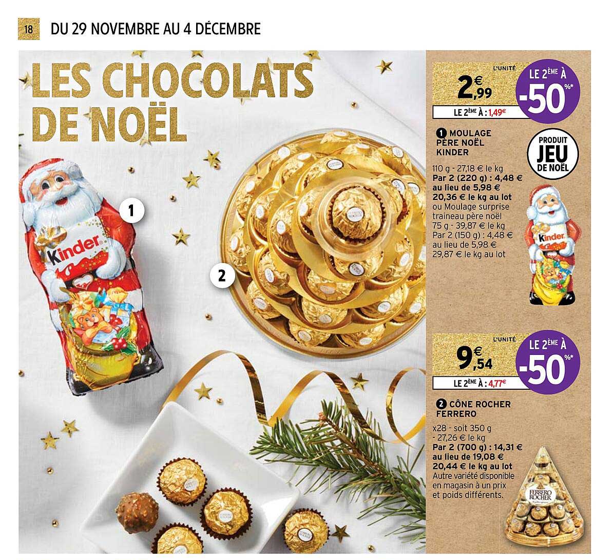 Offre Moulage Père Noël Kinder, Cône Rocher Ferrero chez Intermarche Hyper